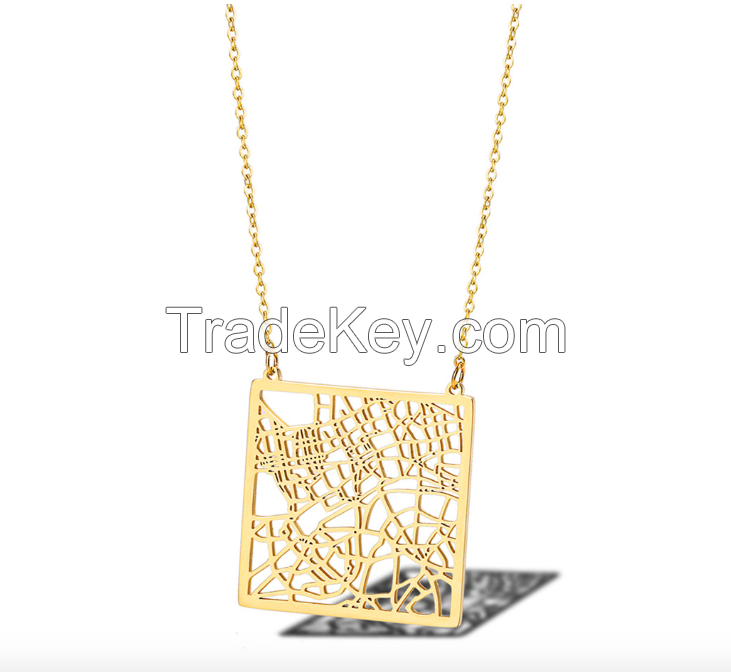 Stainless Steel Hollow London Map Necklace