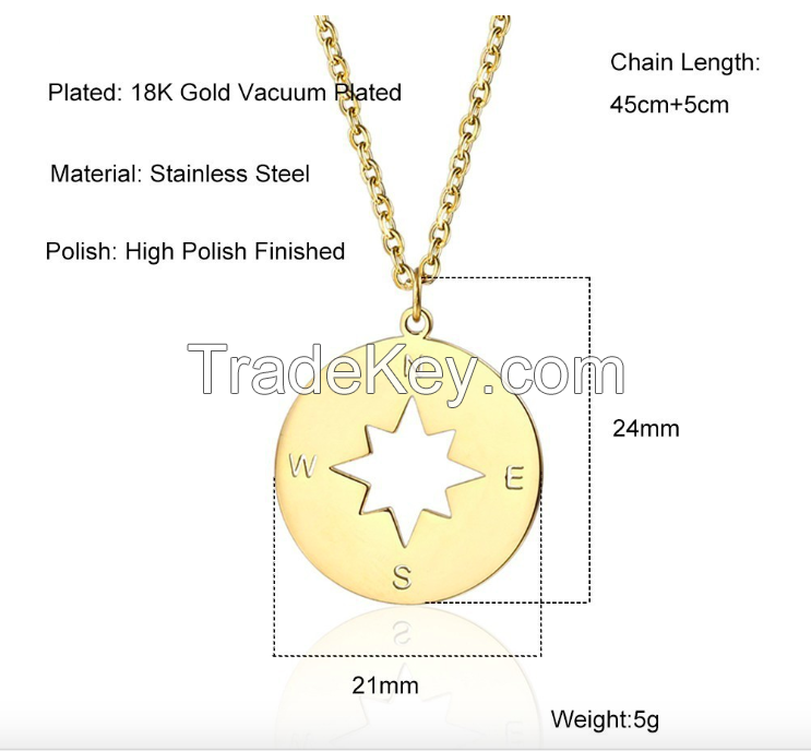 Stainless Steel Compass Necklace