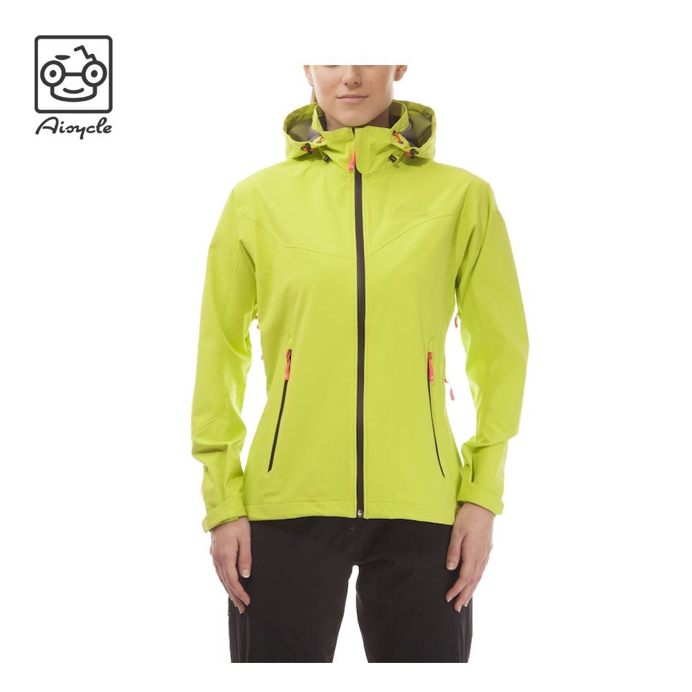 Lady Winter Sport Windproof Black Softshell Jacket With Hoodies