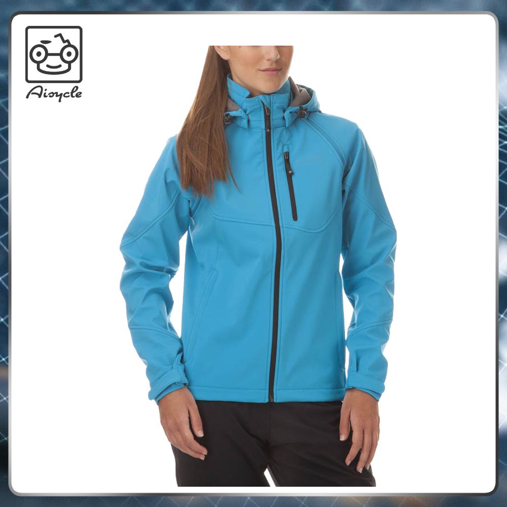 Lady Winter Sport Windproof Black Softshell Jacket With Hoodies