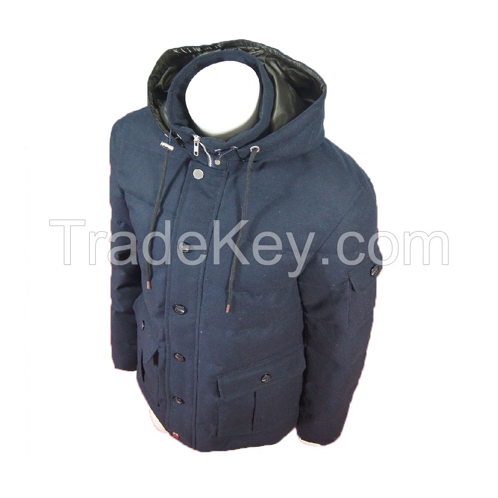 Mens Battery Heated Down Jacket, Woolen Flannel Jacket With Duck Down Inside