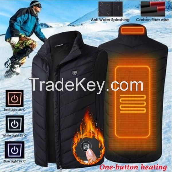 New Winter Intelligent Electric Battery Heated Heating Vest Warm Up Zipper Sleeveless Jacket Wind Resistant Vests 