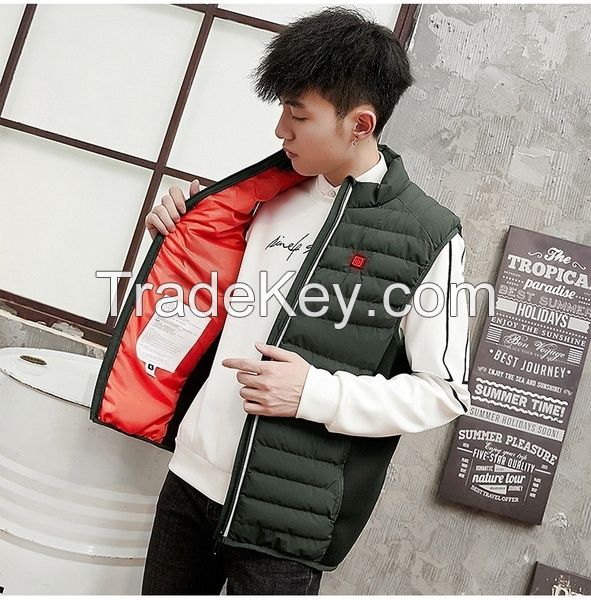 Winter Smart Charging Heating Vest Men's Cotton Collar Warm Graphene Carbon Fiber Heating Cotton Vest