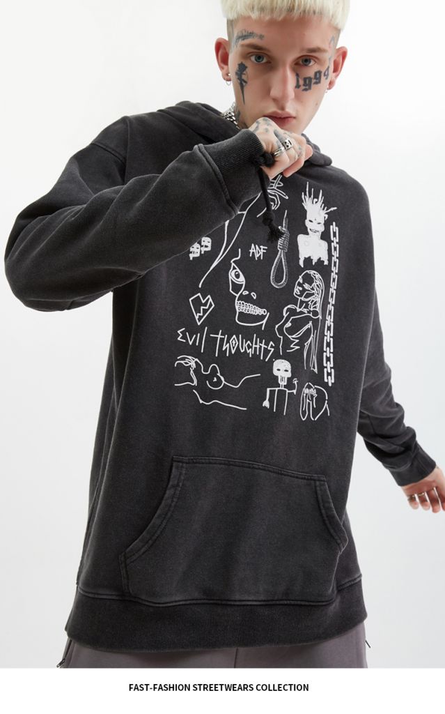2019 new fashion men's autumn and winter teen smile fashion hoodie print smiley jacket casual pullover jacket