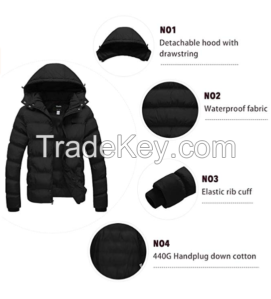 Men's Winter Thicken Cotton Coat Puffer Jacket with Removable Hood 
