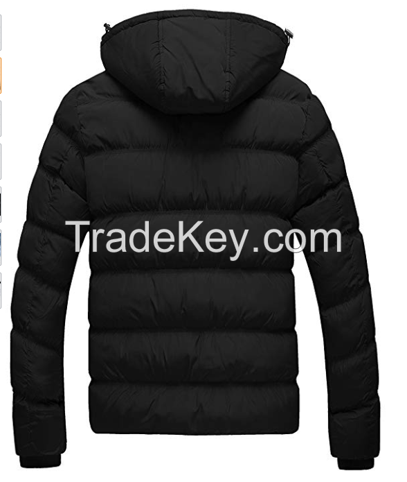 Men's Winter Thicken Cotton Coat Puffer Jacket with Removable Hood 