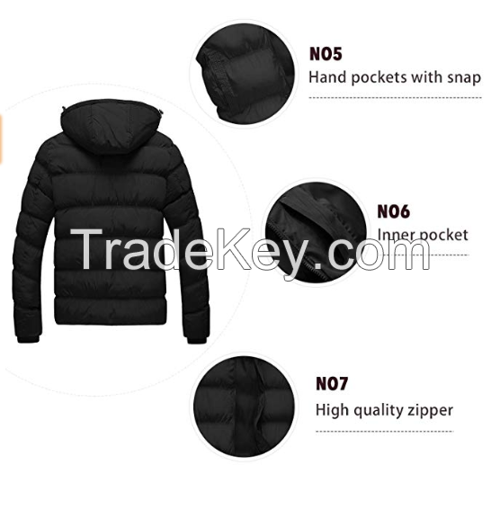 Men's Winter Thicken Cotton Coat Puffer Jacket with Removable Hood 