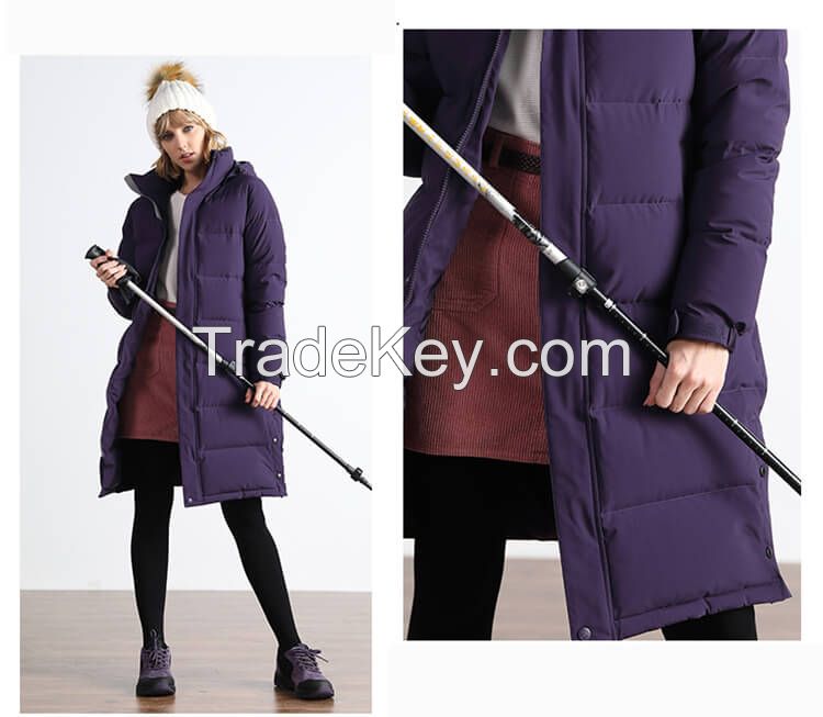 High Quality Women Windproof Plain Hooded Long Thick Padded Jacket for Winter 