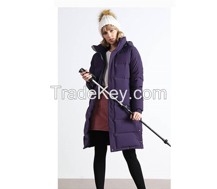 High Quality Women Windproof Plain Hooded Long Thick Padded Jacket for Winter