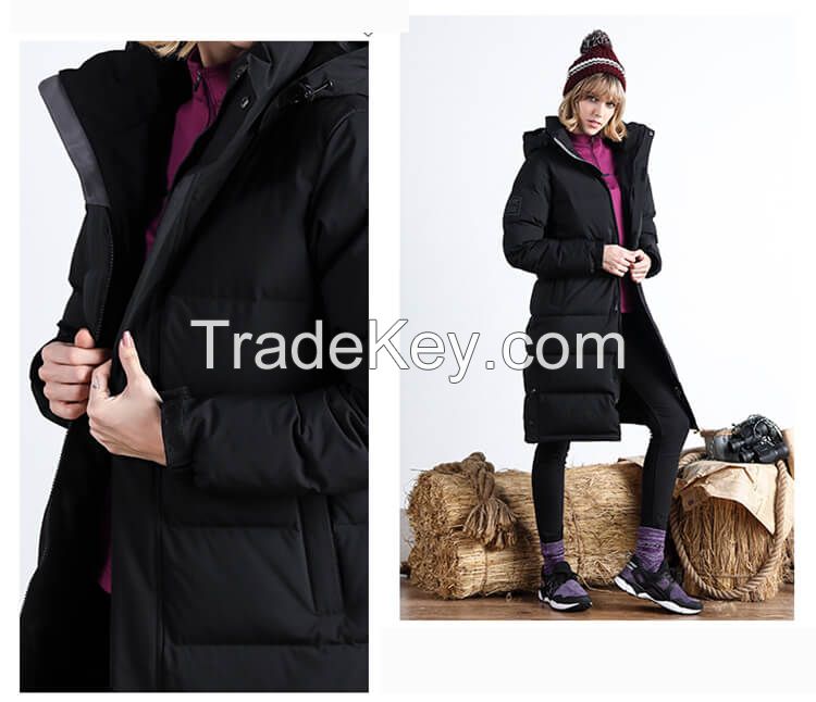 High Quality Women Windproof Plain Hooded Long Thick Padded Jacket for Winter 