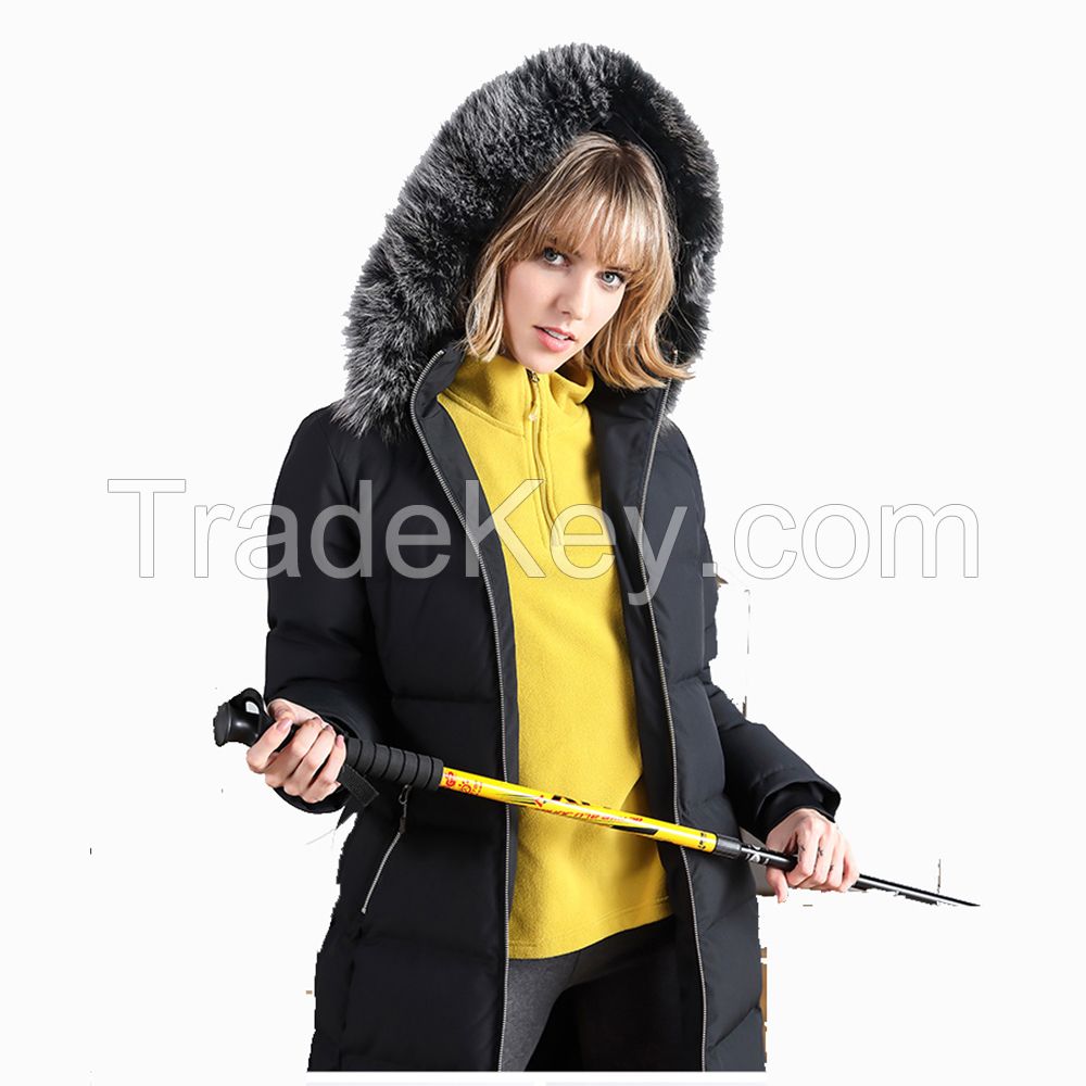 High Quality Women Down Jacket With Fur Hooded Padded Coat Women's Long Down Jacket