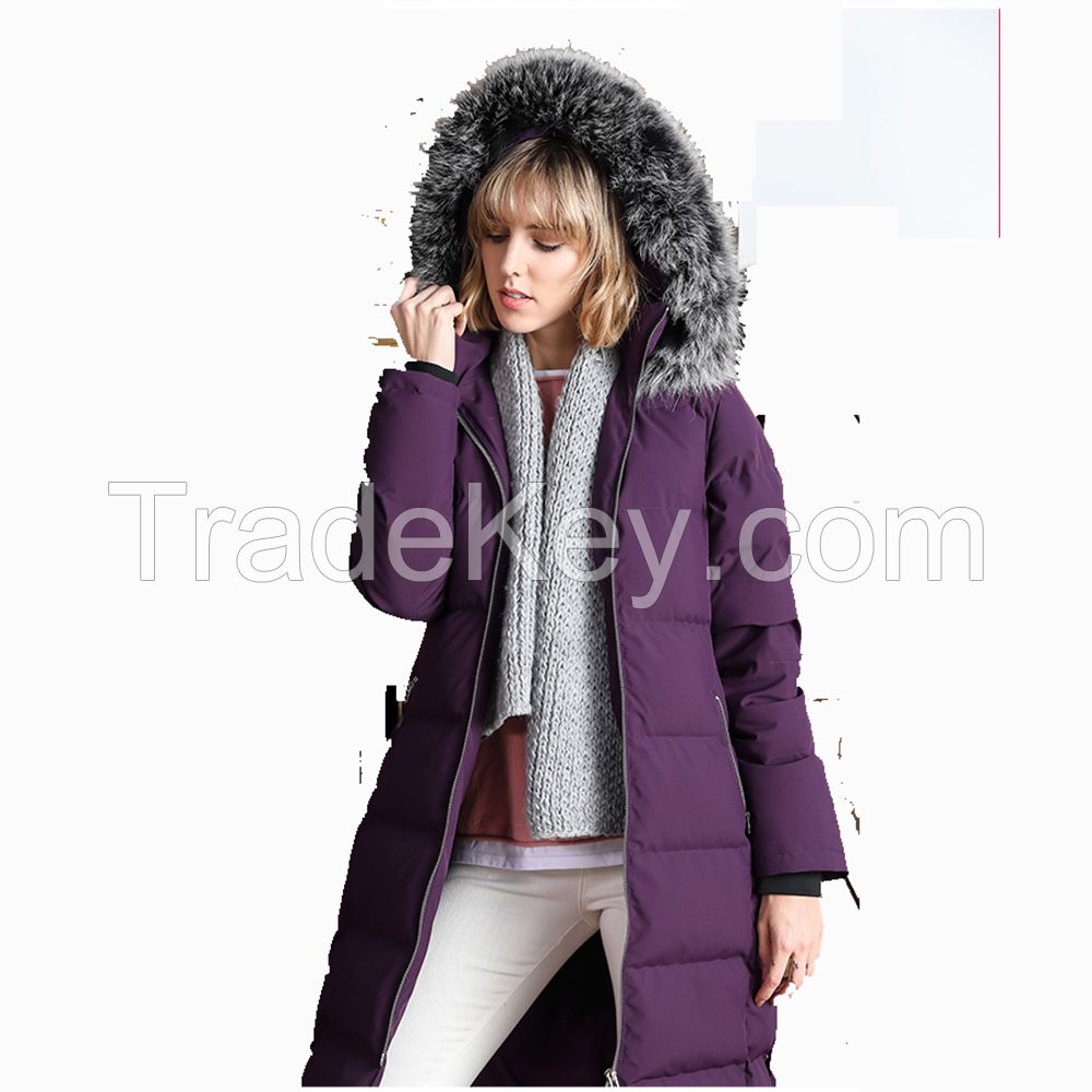 High Quality Women Down Jacket With Fur Hooded Padded Coat Women's Long Down Jacket