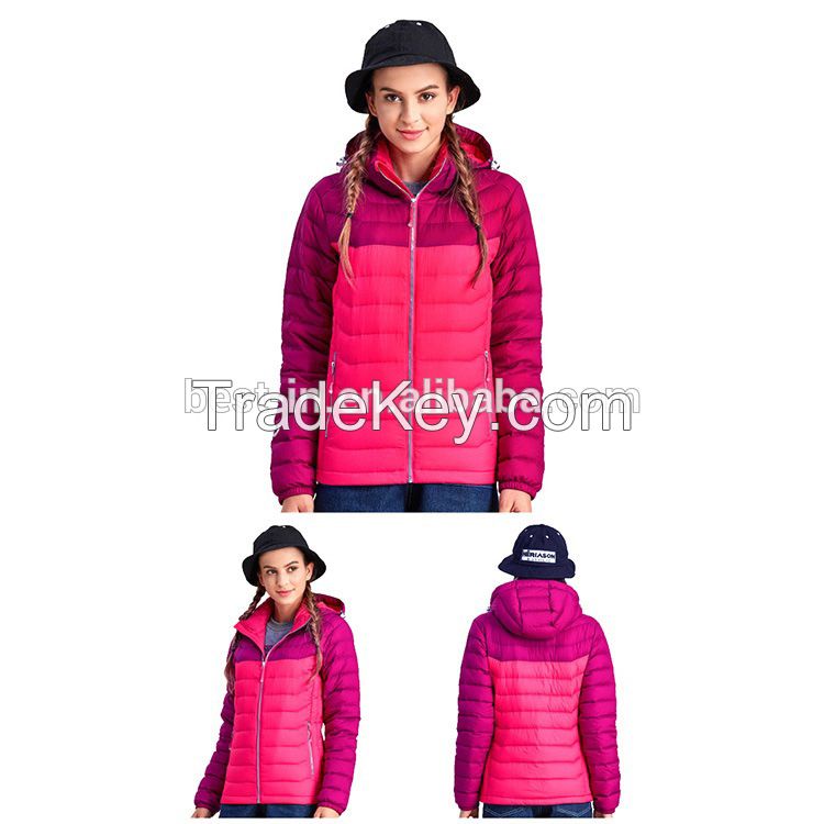 Outdoor Hooded Jacket Mix Color Padded Jacket Quilted Down Jacket For Women