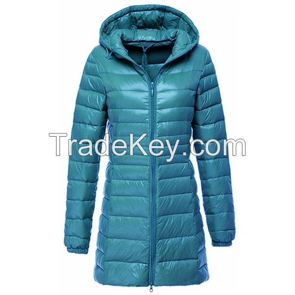 Women's Casual Hooded Outwear Fashion Winter Long Down Jacket Ultra Light White Duck Down Warm Slim Parkas Coat 