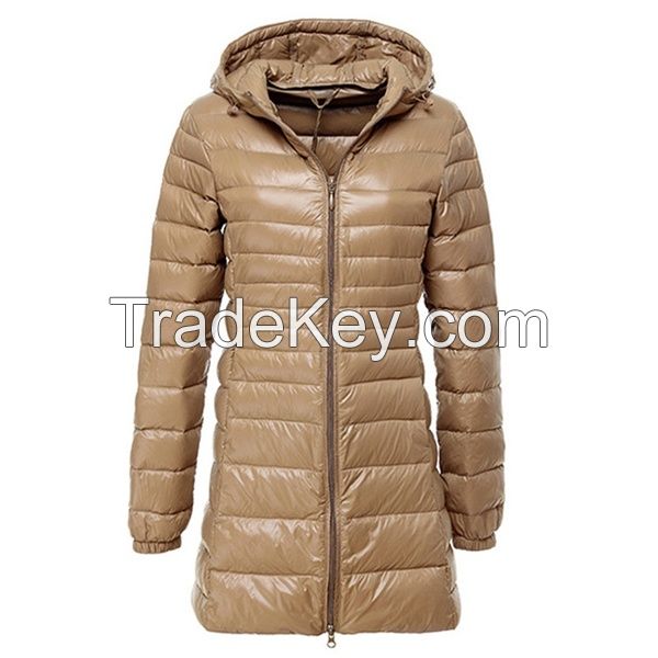 Women's Casual Hooded Outwear Fashion Winter Long Down Jacket Ultra Light White Duck Down Warm Slim Parkas Coat 