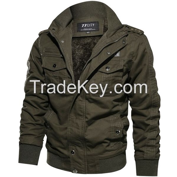 Plus Velvet Military Jacket Warm Add Wool Cashmere Padded Jackets for Men Outdoor Mens Clothes Casual Zipper Jackets 