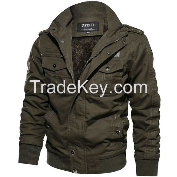 Plus Velvet Military Jacket Warm Add Wool Cashmere Padded Jackets for Men Outdoor Mens Clothes Casual Zipper Jackets