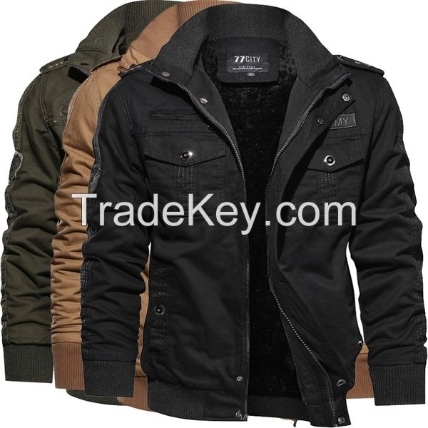 Plus Velvet Military Jacket Warm Add Wool Cashmere Padded Jackets for Men Outdoor Mens Clothes Casual Zipper Jackets