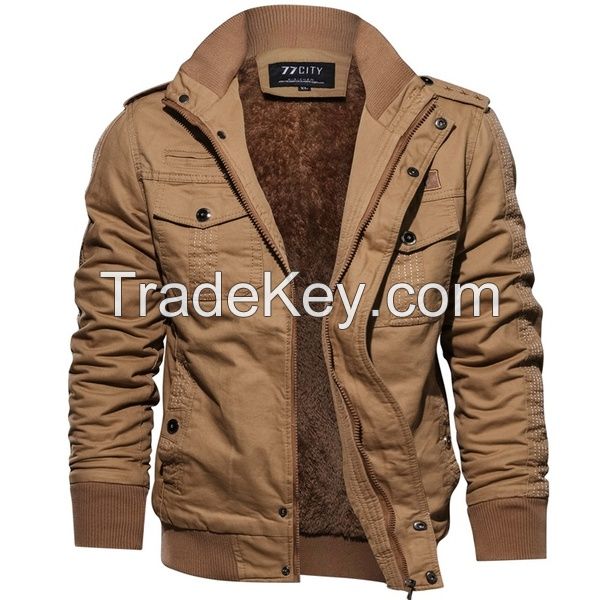 Plus Velvet Military Jacket Warm Add Wool Cashmere Padded Jackets for Men Outdoor Mens Clothes Casual Zipper Jackets 