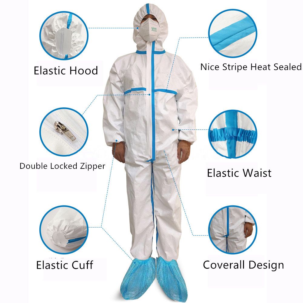 High quality disposable non-woven coverall EN14126 solation Gown with hood Disposable Protective Suit Nonwoven Coveralls