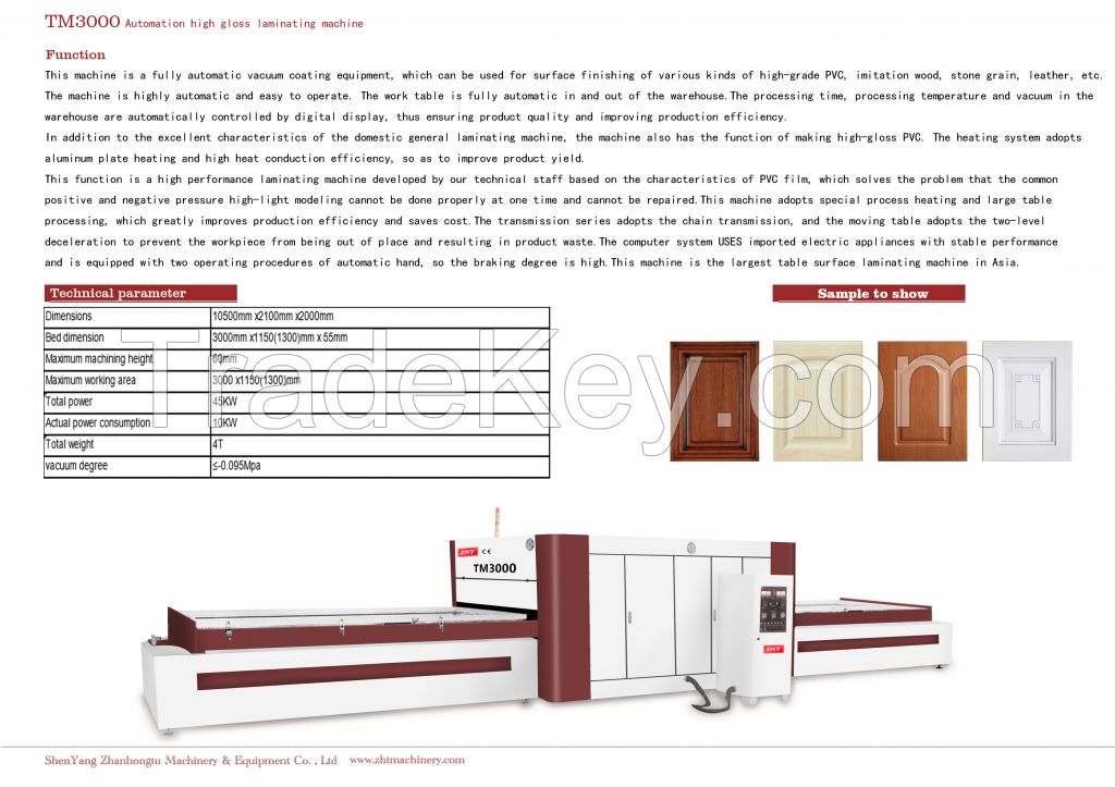 TM3000 Automation high gloss laminating machine for PVC door