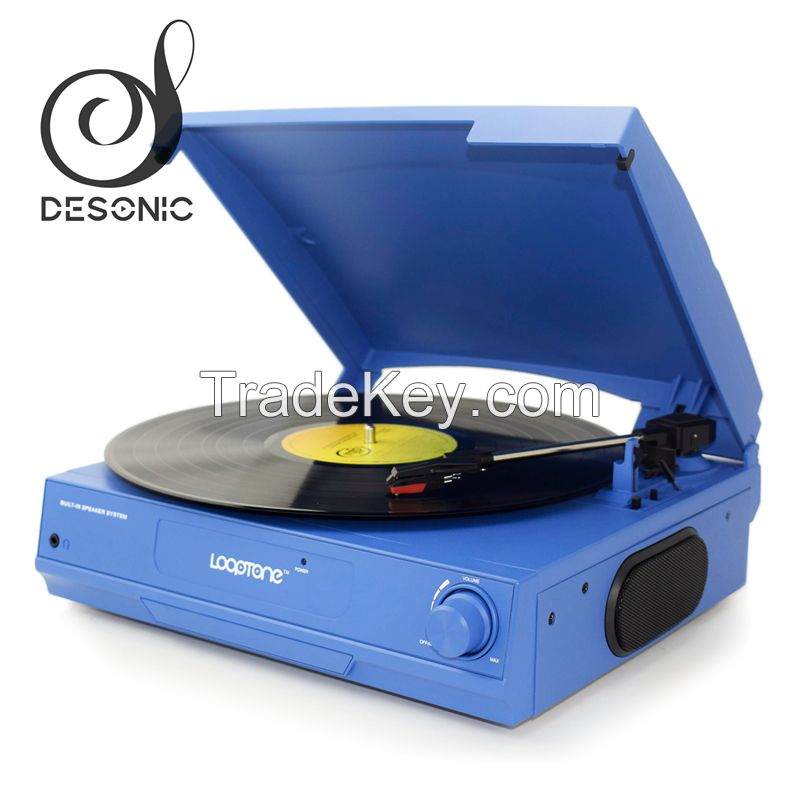 Factory supply compact design cheap gramophone record player vinyl turntable with built in speakers