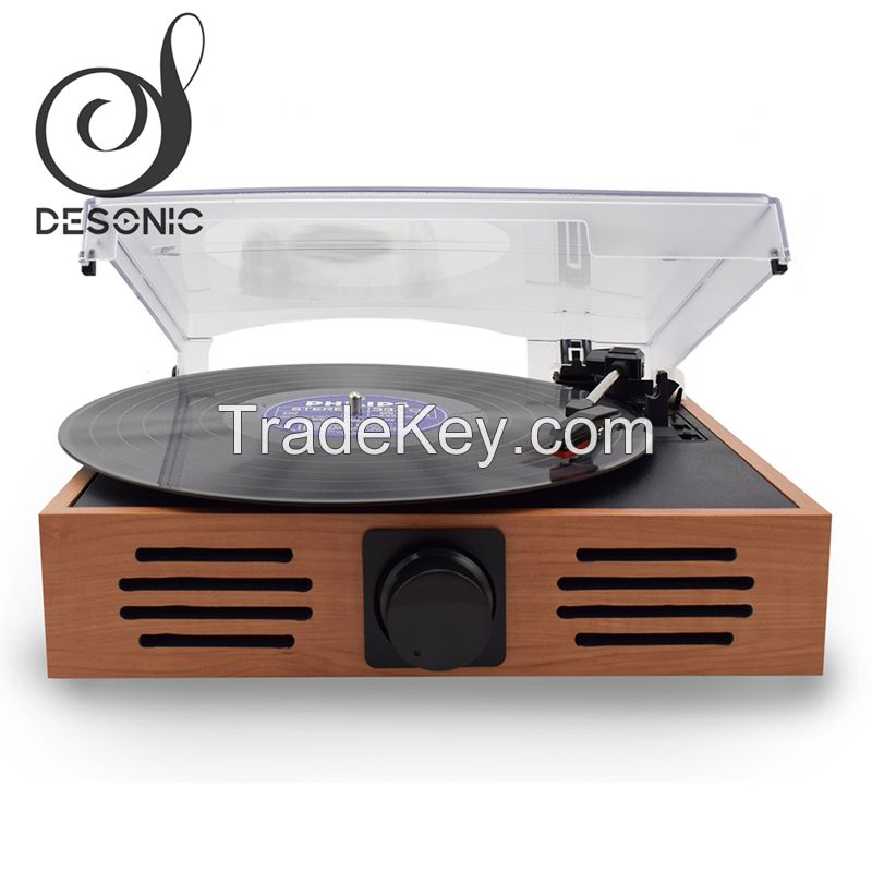 2019 hot sale classic wooden gramophone record player vinyl turntable with built in speakers &amp;RCA out