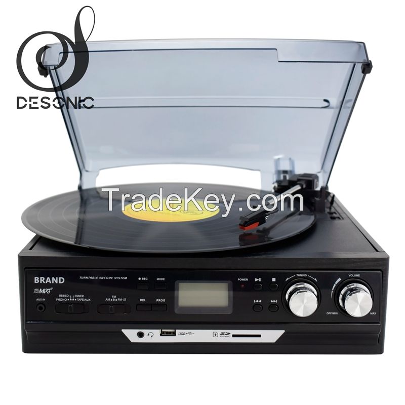 2019 classic vinyl record gramophone usb SD play&record &Cassette, AM FM radio