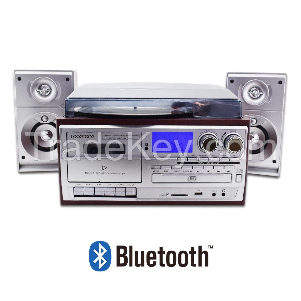 Phonograph Music center VINYL RECORD PLAYER WITH external speakers, CD player, USB SD Cassette play&amp; record, Radio