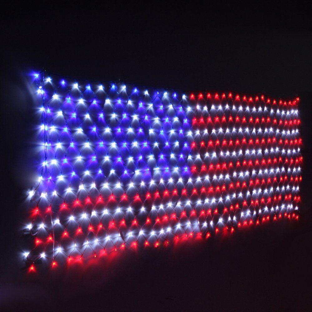 American Flag 390 LED String Lights Large USA Flag Outdoor Lights Waterproof Hanging Ornaments for Independence Day, Festival Decoration