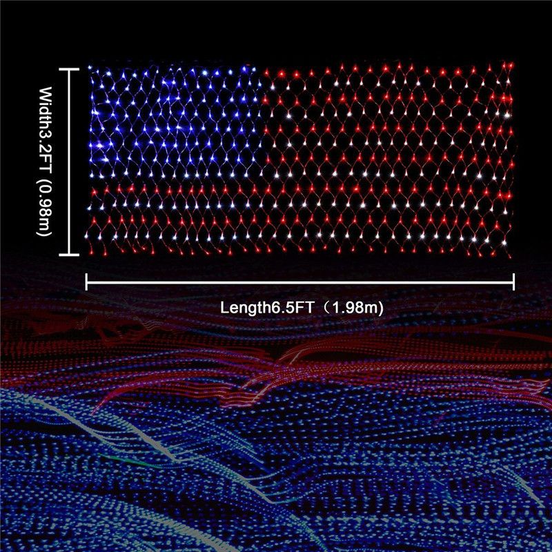 American Flag 390 LED String Lights Large USA Flag Outdoor Lights Waterproof Hanging Ornaments for Independence Day, Festival Decoration