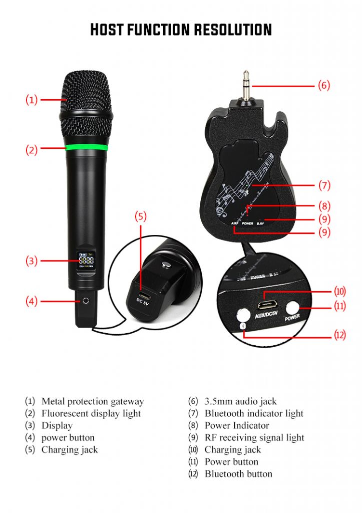 Dual handheld UHF wireless microphone for home theater system 