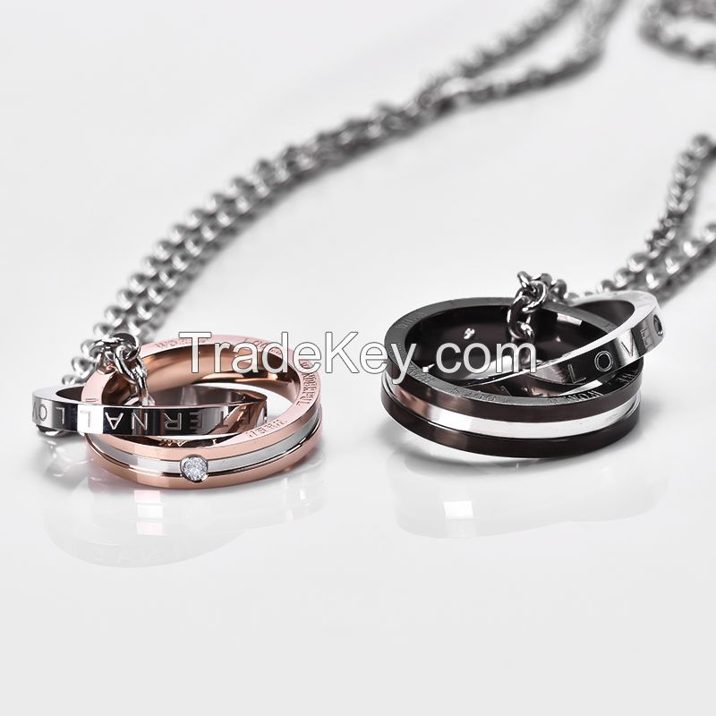 Wholesale Changeable Couple Ring Style Pendant Engrave Lover Enternal Necklace