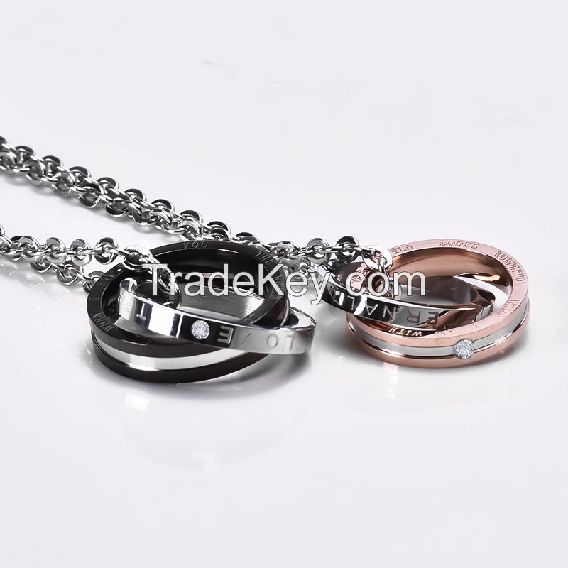 Wholesale Changeable Couple Ring Style Pendant Engrave Lover Enternal Necklace