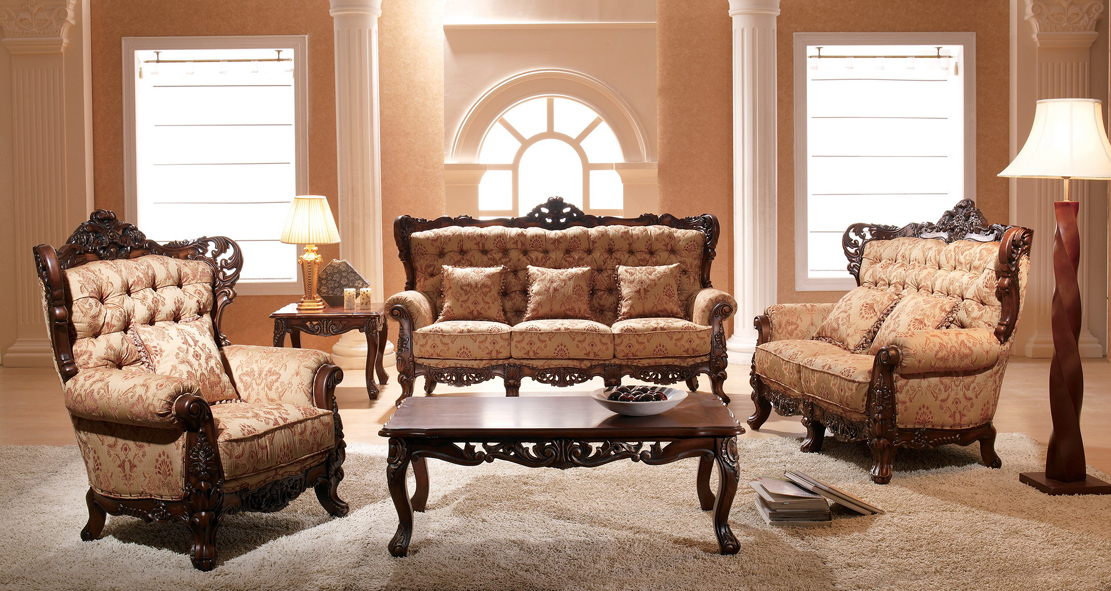 classic fabric sofa & outer wood frame