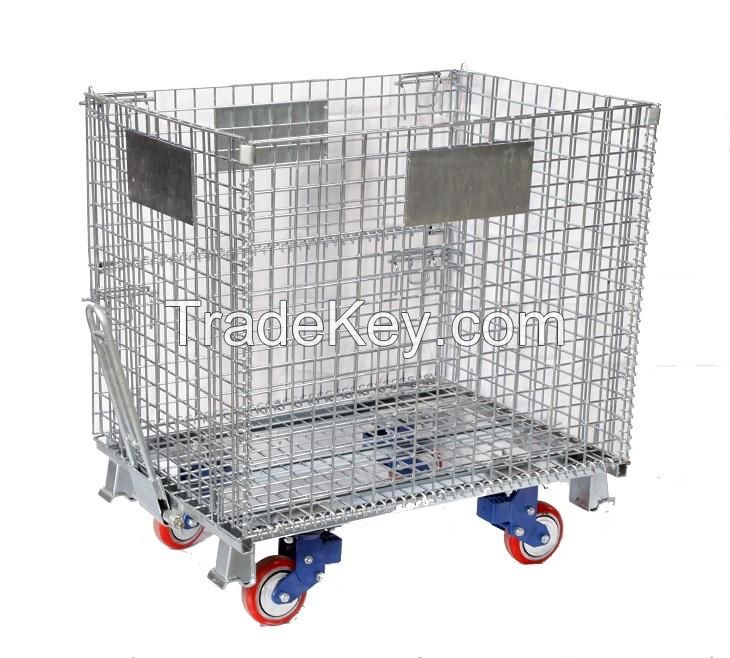 Foldable collapsible stackable wire mesh container Storage Logistic Transportation Cage Box Stillage customized Top Cover, Interlayer, Casters, Brackets, Tractor, Pallet Base