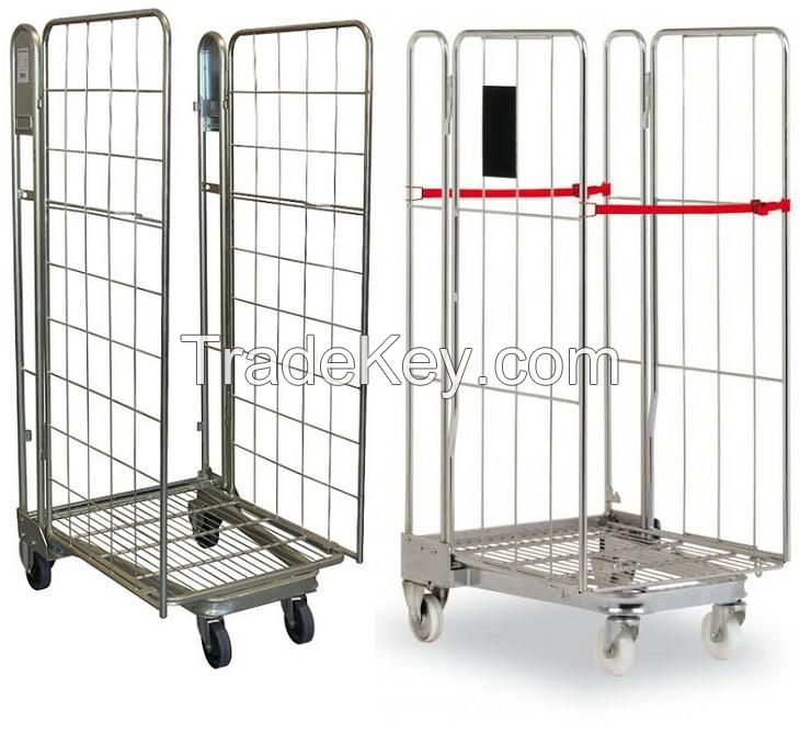 Foldable Collapsible Assembly Roll Container Trolley Rolling Cage Storage Logistic Transportation