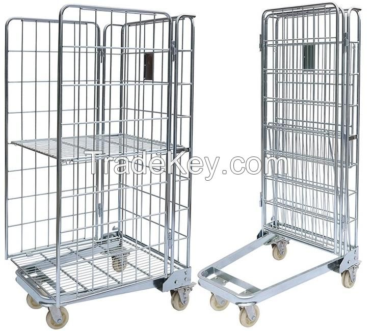 Foldable collapsible assembly Roll Container Trolley Rolling Cage Storage Logistic Transportation