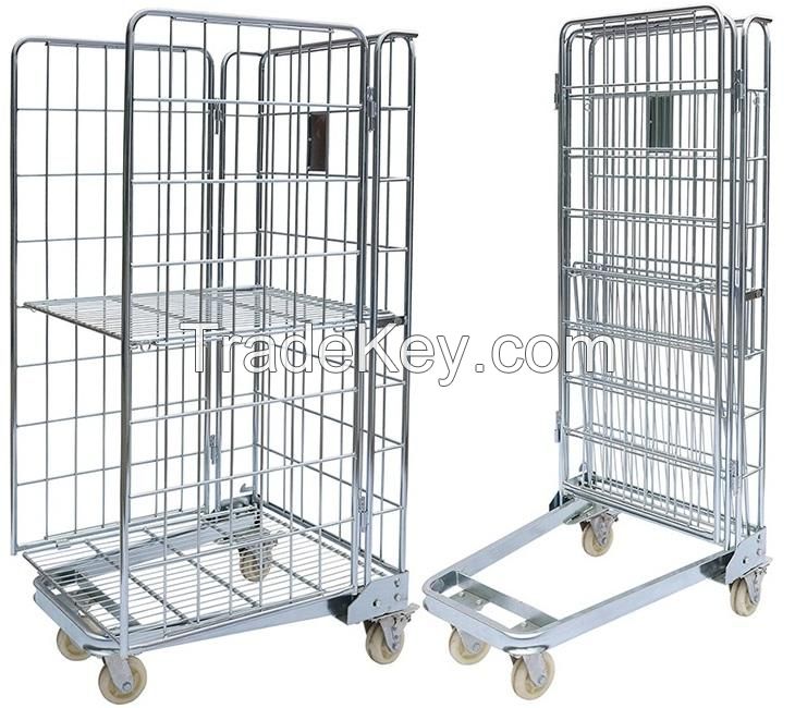 Foldable Collapsible Assembly Roll Container Trolley Rolling Cage Storage Logistic Transportation