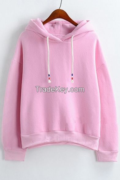 Relaxed Long Sleeve Plain Hoodie