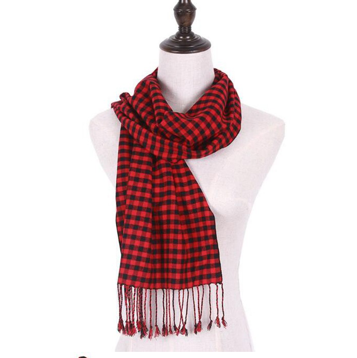 Plaid Pattern Jacquard Pashmina Shawls Tassel Scarf