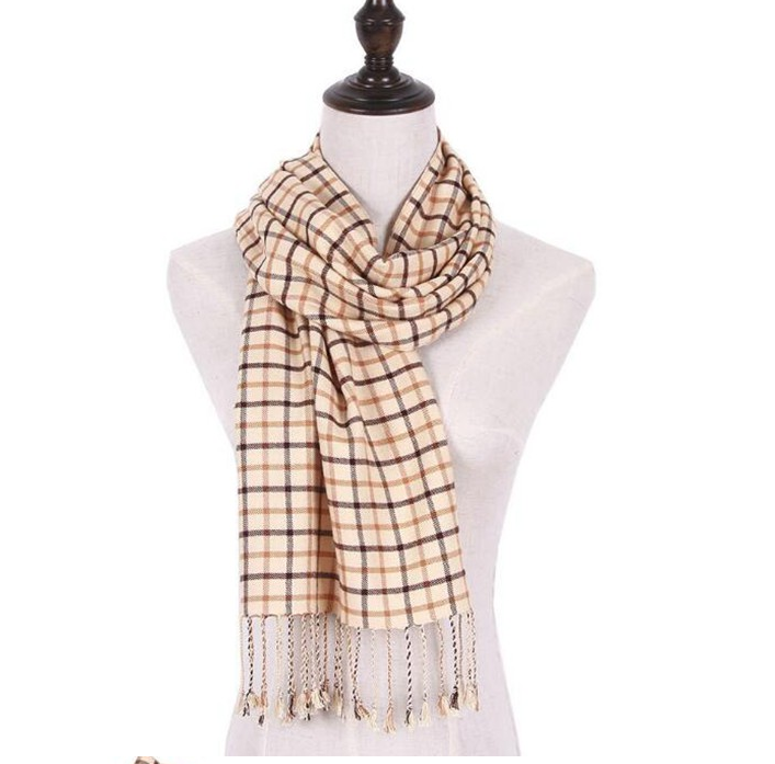 Plaid Pattern Jacquard Pashmina Shawls Tassel Scarf