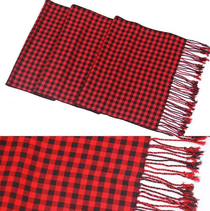 Plaid Pattern Jacquard Pashmina Shawls Tassel Scarf