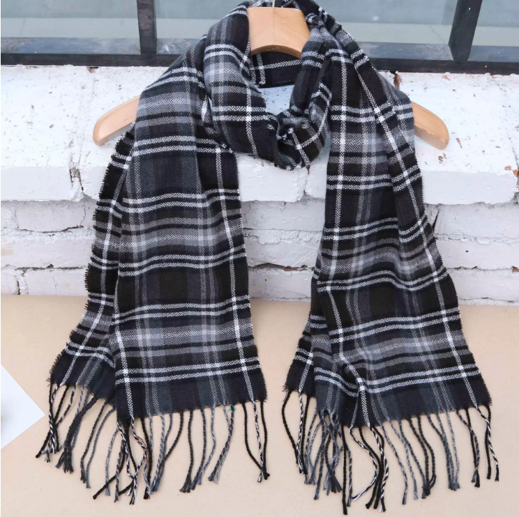 Wholesale Low MOQ Multi Tartan Plaid Woven Tassel Wool Scarf For Men 