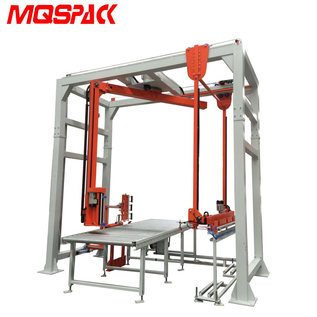 Fully automatic rotary arm stretch wrapping machine with top sheet dispenser