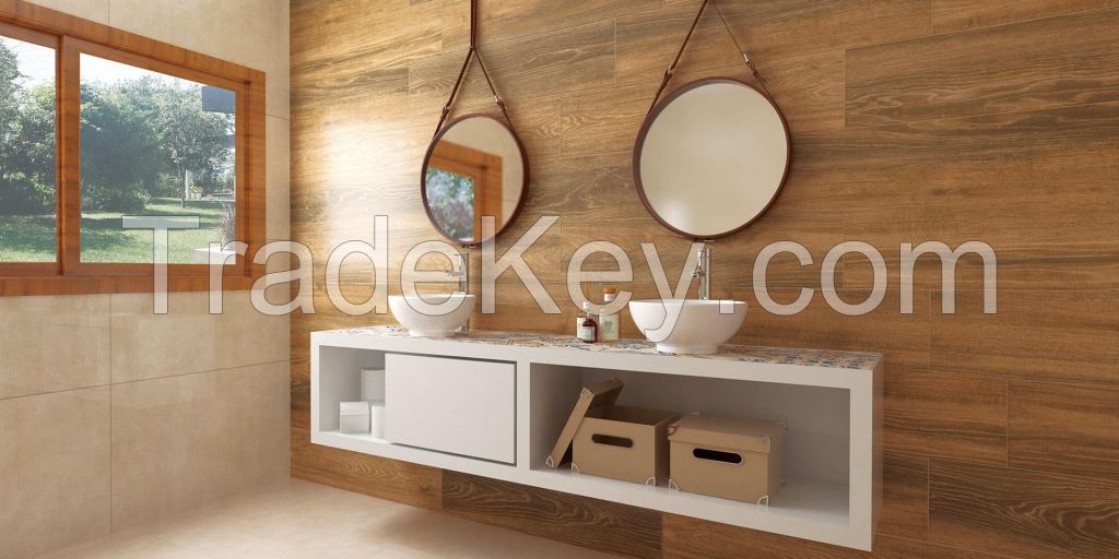 Porcelain tile - BROWN OAK- GLAZED (18 FACES)