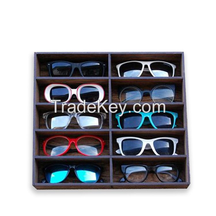 Customized sunglasses eyewear wood display eyewear MDF display stand organizer for supermarket