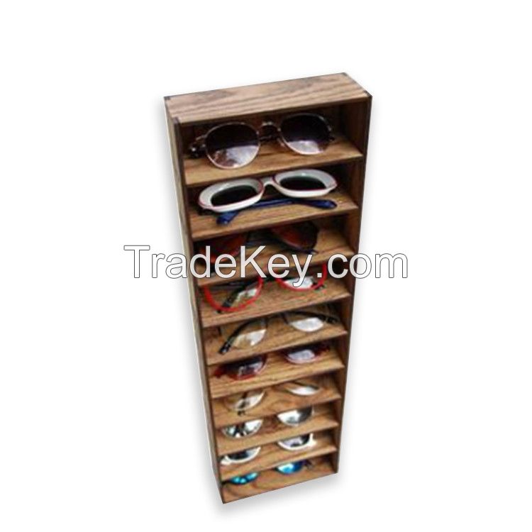 Customized sunglasses eyewear wood display eyewear MDF display stand organizer for supermarket