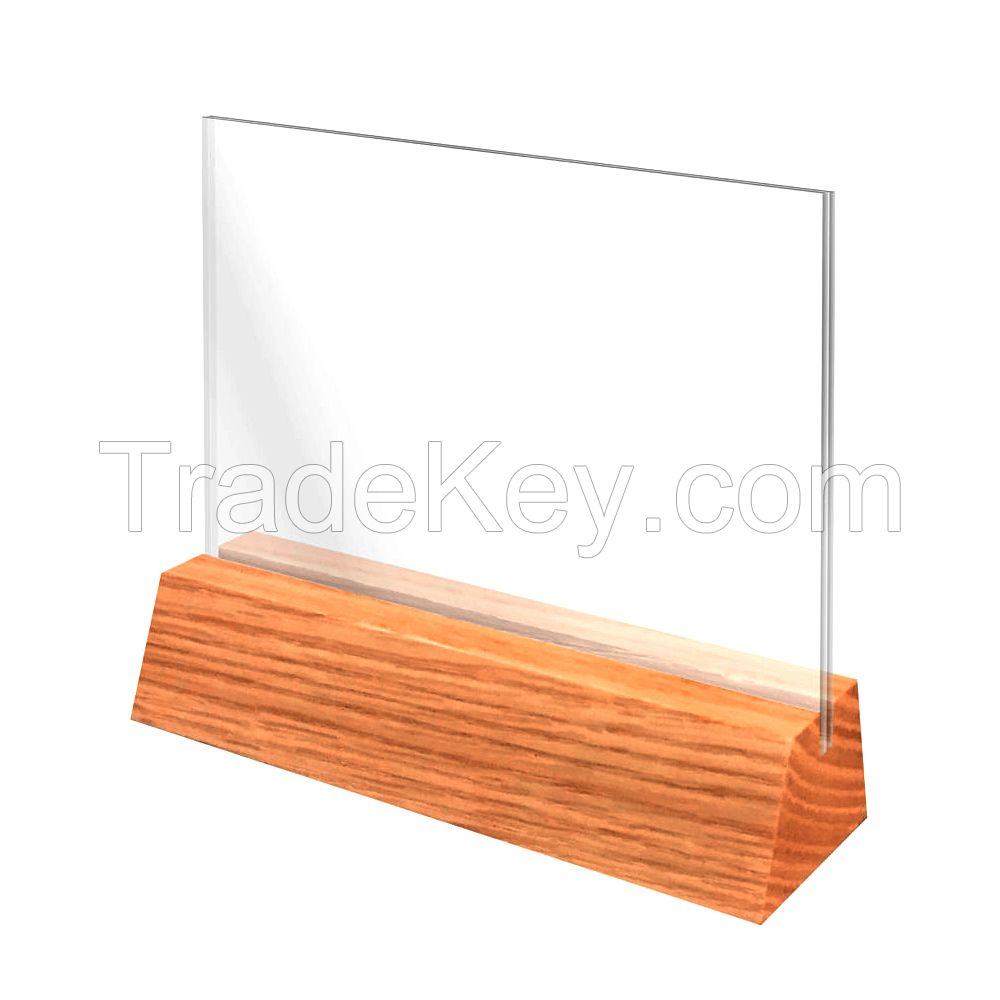 custom A5 Acrylic Material Display Wood Base Sign Holder Table Stand
