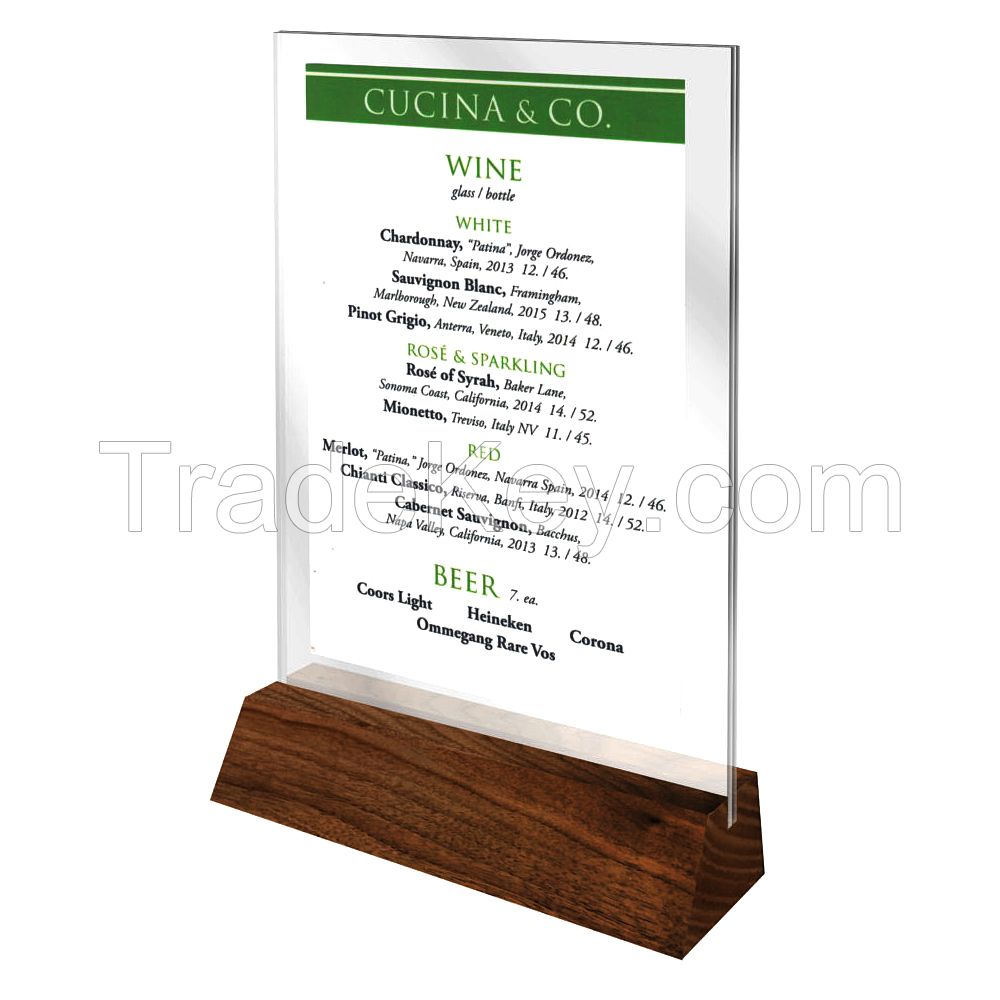 custom A5 Acrylic Material Display Wood Base Sign Holder Table Stand